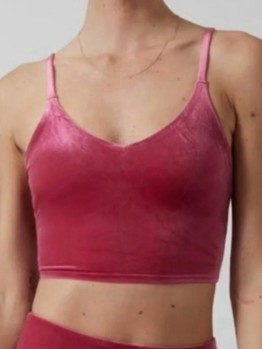 Athleta Elation velvet velour long-line sports bra tank Sz S pink/magenta